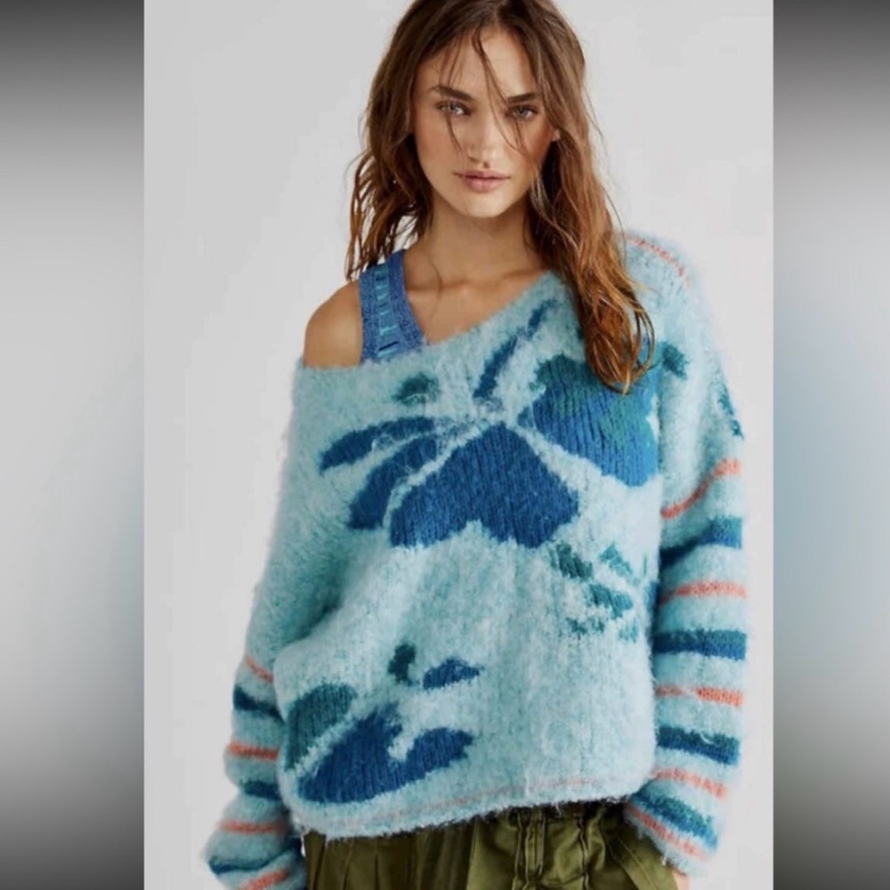 Free People Lily Pullover Sweater • Mosaic Sky Combo • NWT • XS